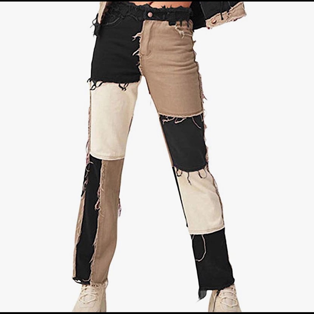 Patchwork Hight Waisted Distressed Jeans